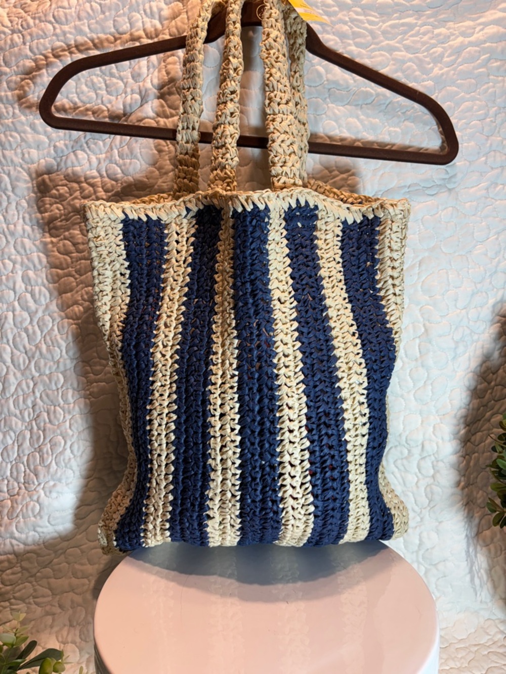 Ashland Navy and Cream Striped Crochet Tote